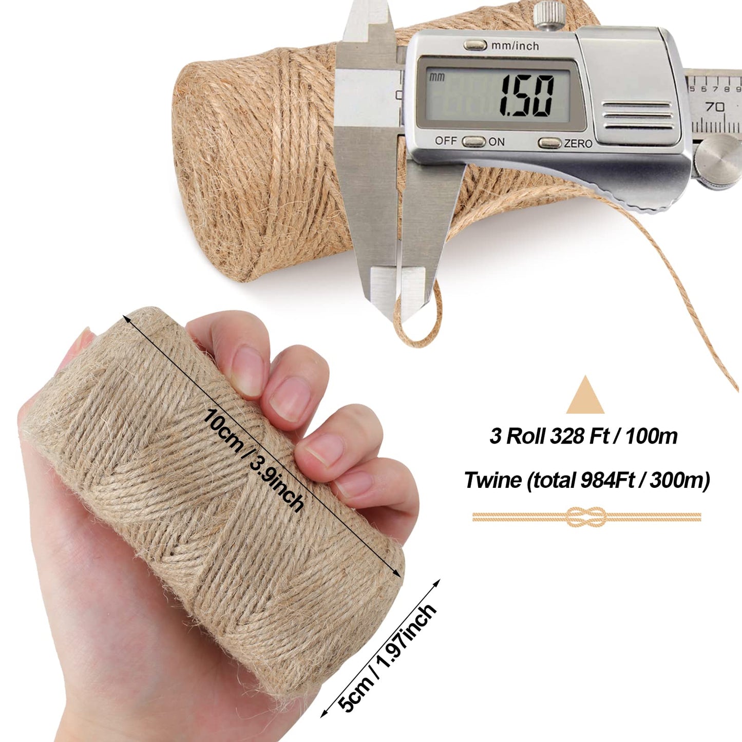 Natural Jute Twine 300 m (984 ft) | 3-Ply Eco Craft & Garden Cord
