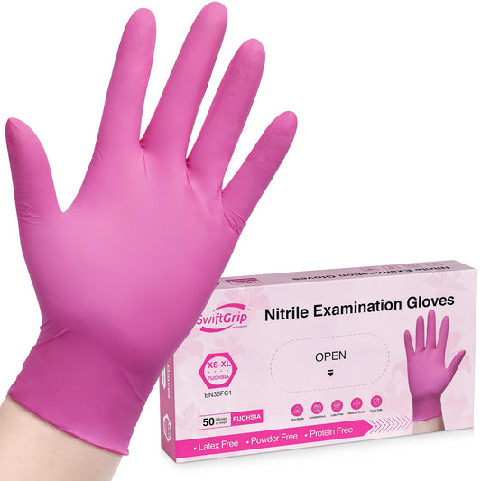 Pink Nitrile Gloves | 3 Mil Powder-Free Latex-Free | 100 Count Box | Eco-Friendly Disposable Hand Protection