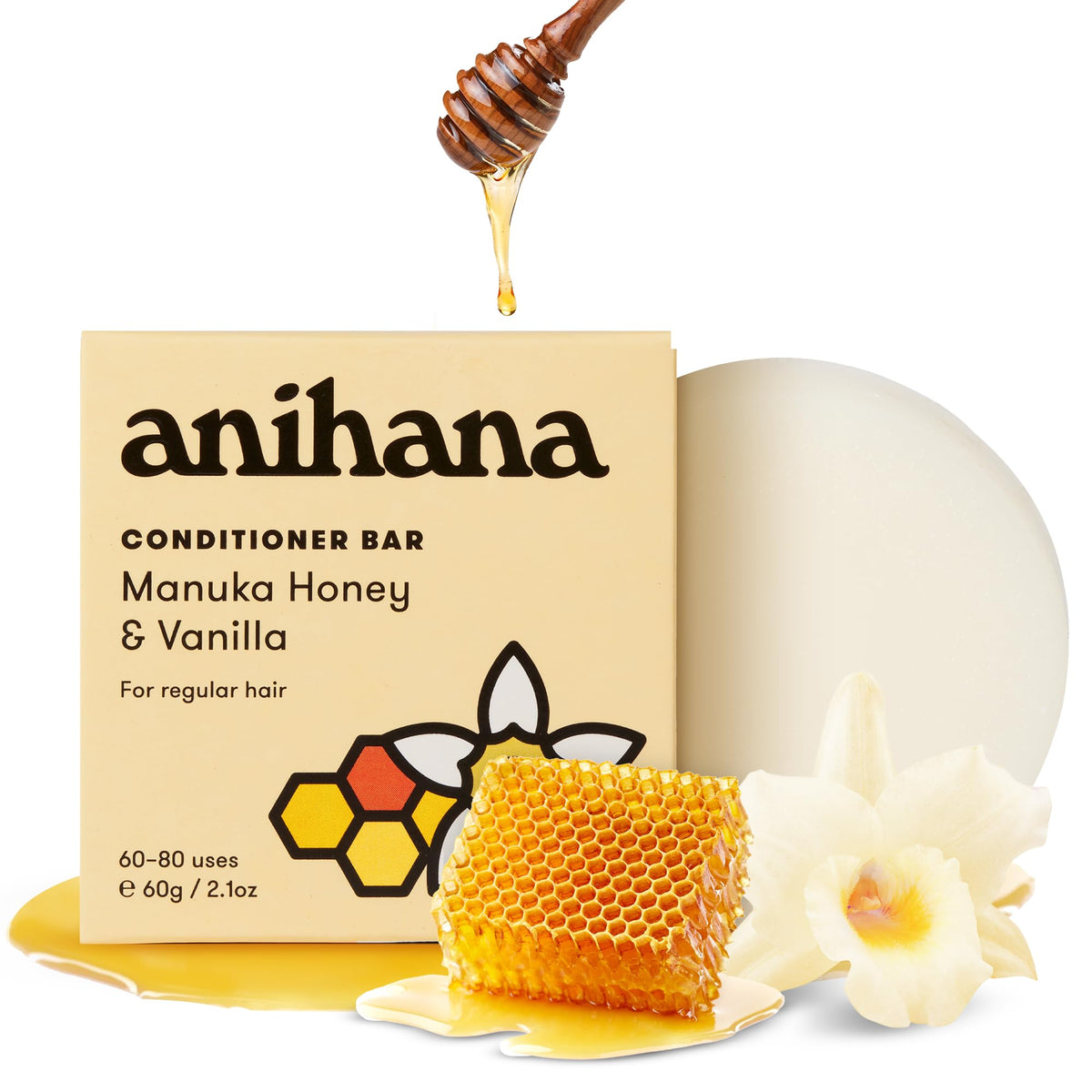 ANIHANA Manuka Honey & Vanilla Conditioner Bar 🌿 | Normal Hair, Natural Shine, Paraben-Free