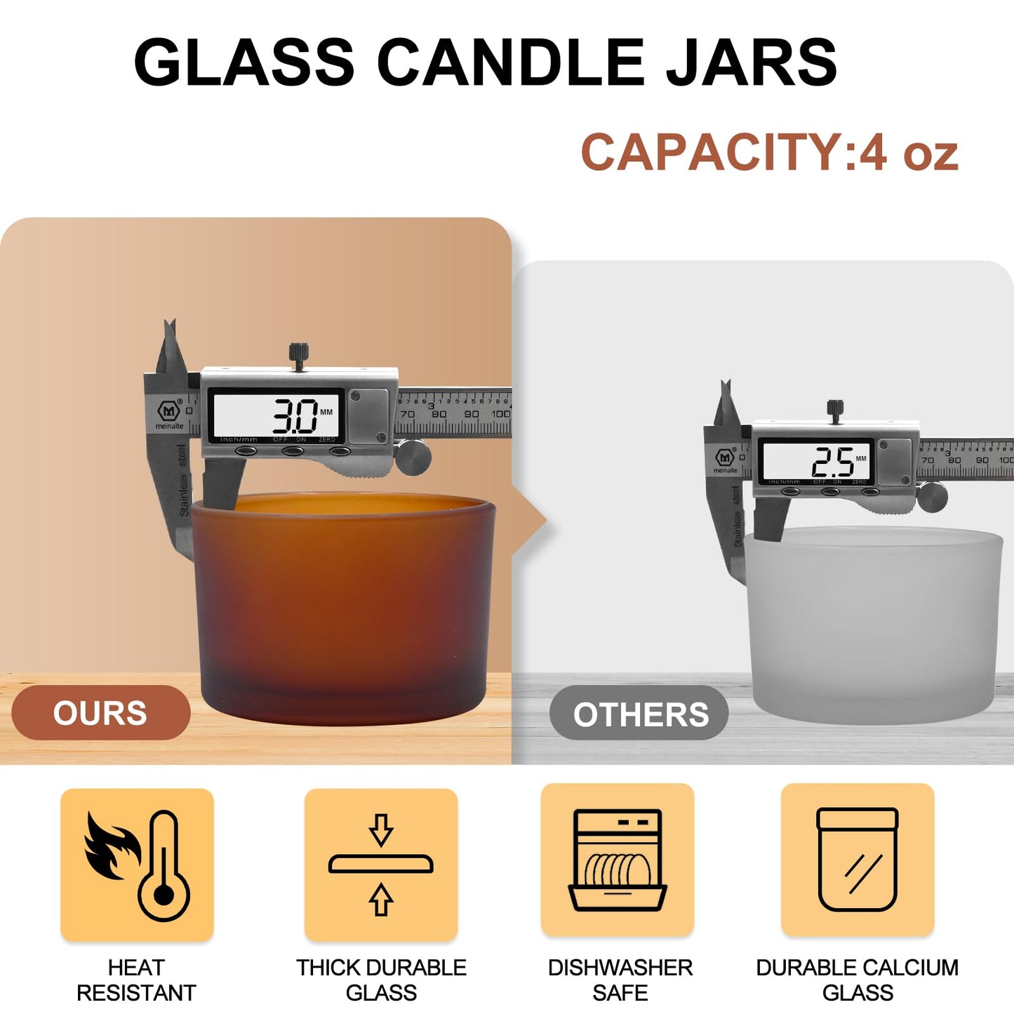 Thick Candle Jars for Making Candles 16 Pcs, 7 OZ Empty Jars with Wood Lids for Candle Making, Sample Container, Frosted White