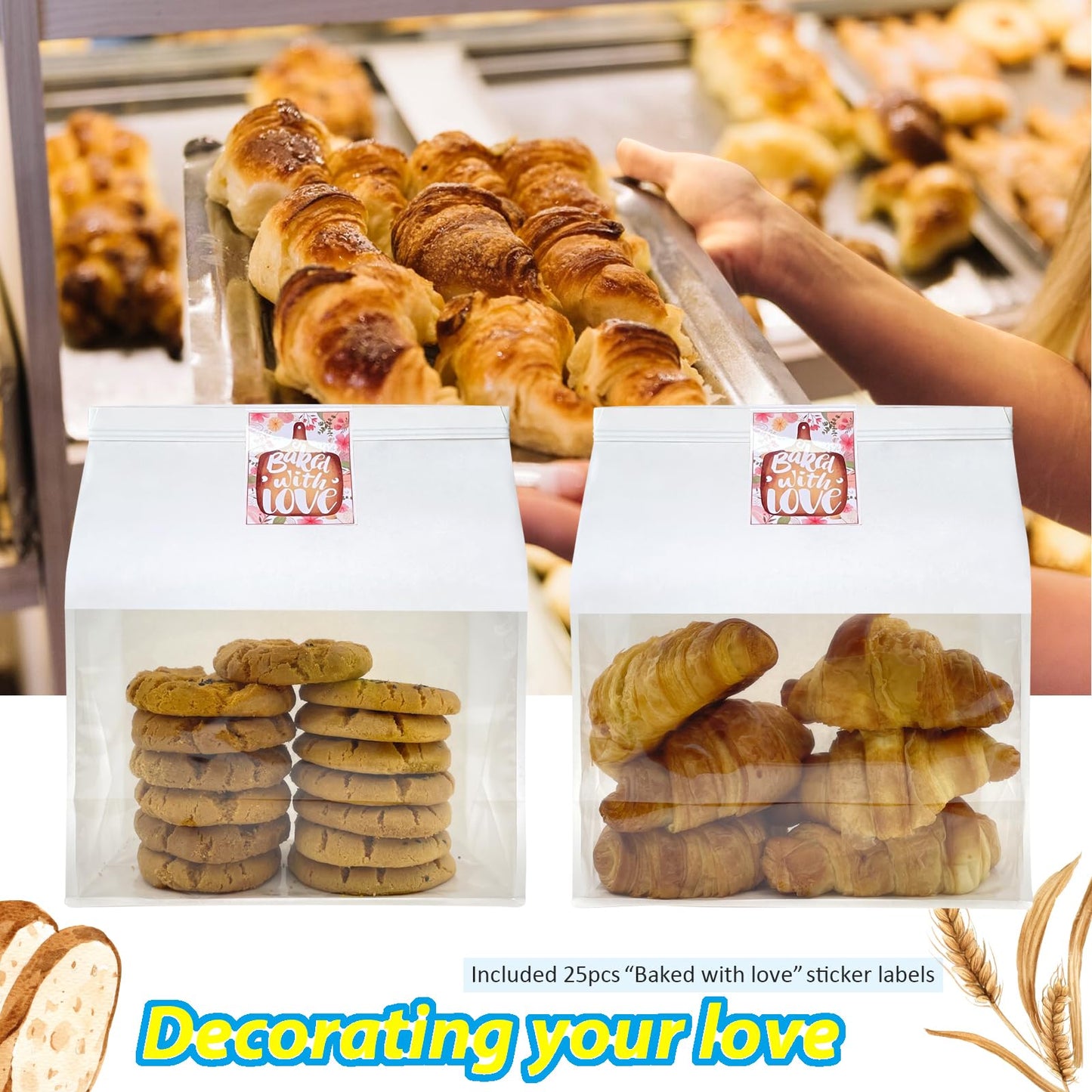 Eco Bakery Bags with Window | 25 pcs Kraft Paper 11″×8.7″×4.3″