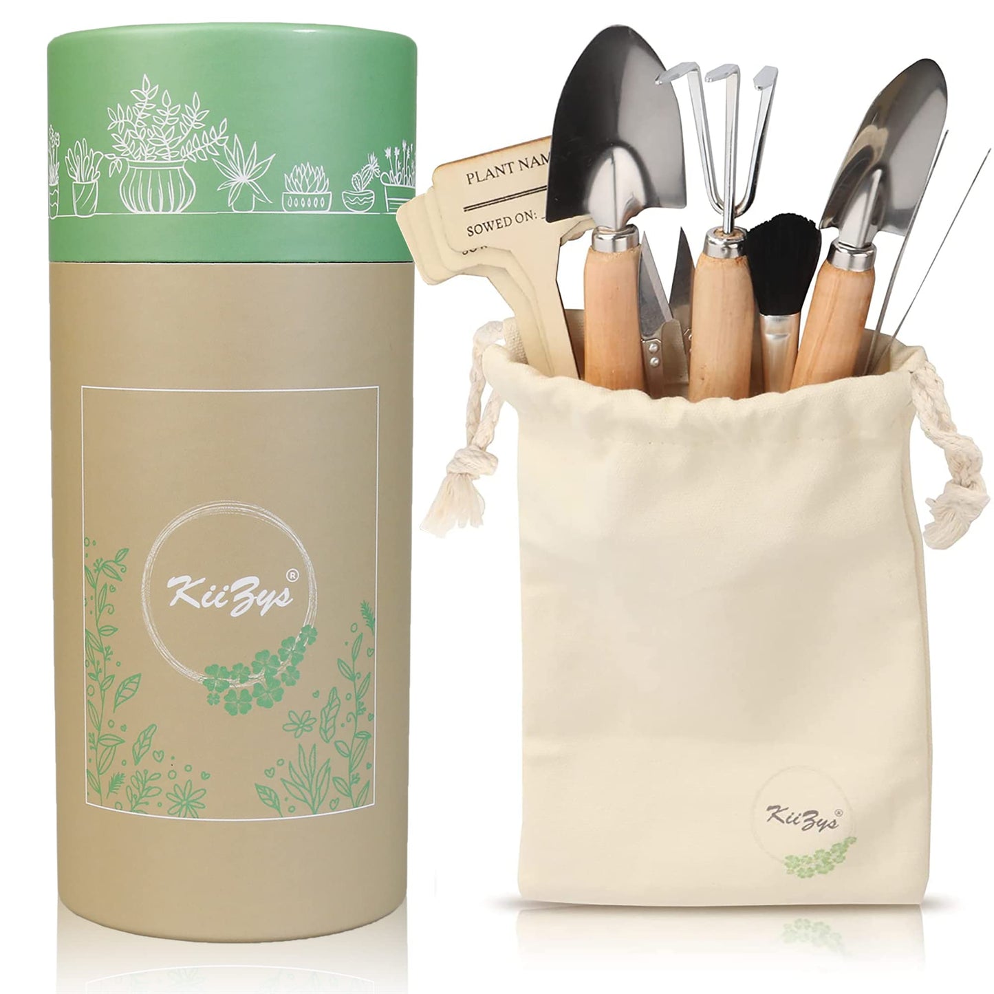 12-Piece Indoor Garden Tool Set | KiiZYs Mini Tools with Wood Handles for Plants & Urban Gardens