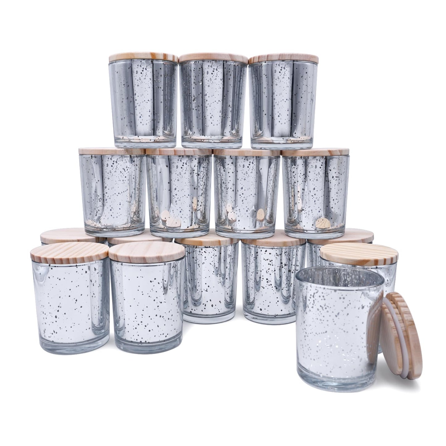 Thick Candle Jars for Making Candles 16 Pcs, 7 OZ Empty Jars with Wood Lids for Candle Making, Sample Container, Frosted White
