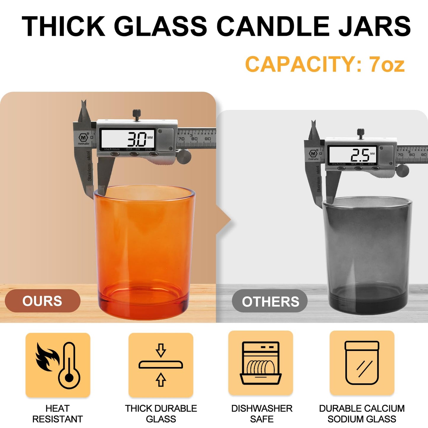 Thick Candle Jars for Making Candles 16 Pcs, 7 OZ Empty Jars with Wood Lids for Candle Making, Sample Container, Frosted White