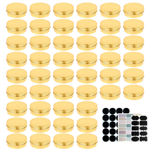 2oz 60ml Metal Storage Tins, Aluminum 2 oz Tins Jars Round Tin Containers, Empty Salve Jars Screw Top Tin Cans for Store Spices,Candies,Tea or Gift Giving,Gold(Pack of 14)