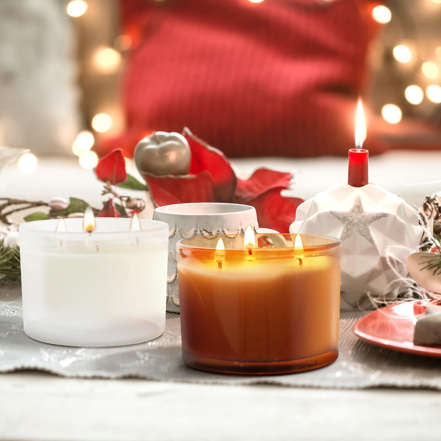 SHOWIN 18 OZ Thick Candle Jars for Making Candles 6 Pcs, Empty Jars with Wood Lids for Candle Making, Sample Container,Frosted White