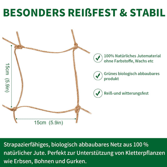 Biodegradable Natural Jute Plant Support Netting | 6.6 ft × 16.4 ft for Climbing Vegetables & Vines