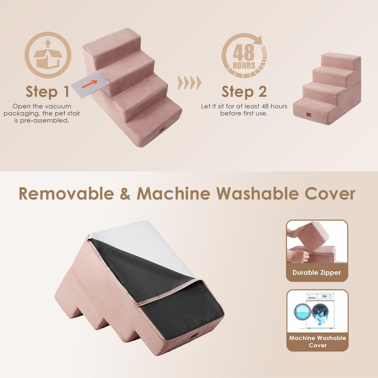 EHEYCIGA Dog Stairs for Bed 18”H, 4-Step Dog Steps for High Bed, Pet Steps for Small Dogs and Cats, Non-Slip Balanced Pet Ramp Indoor, Grey