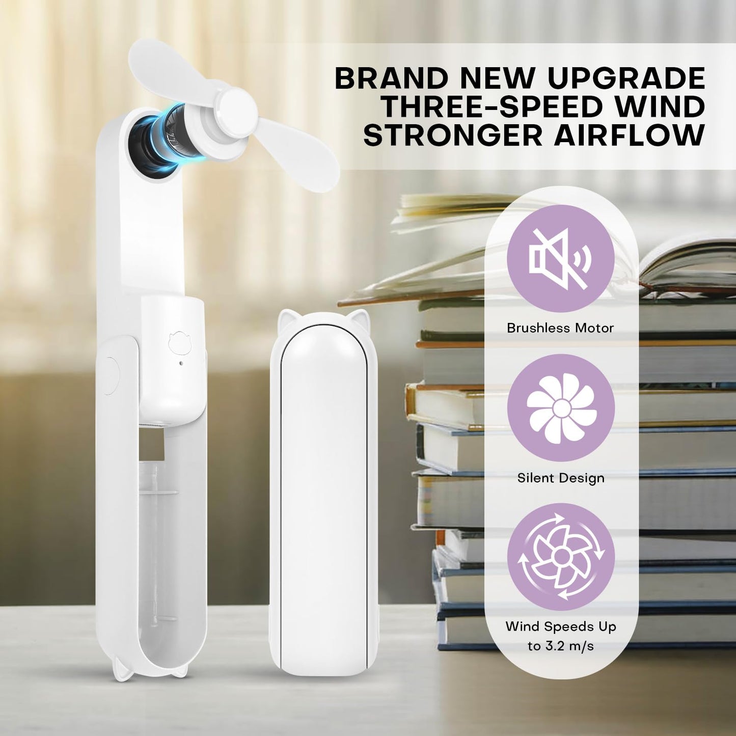 OHLGT Mini Ventilador Portátil: Silencioso, Recargable y Power Bank (9-15h)