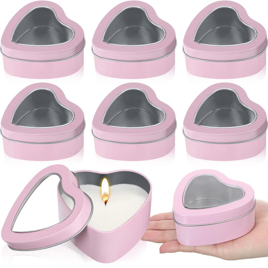 6 Pcs 6.5 oz Heart Shaped Metal Tins with Clear Window Lids, Valentine's Day Candle Tins Empty Heart Shaped Box, Metal Candle Tins for Candle Making, Candies, Gifts & Treasures(Red)