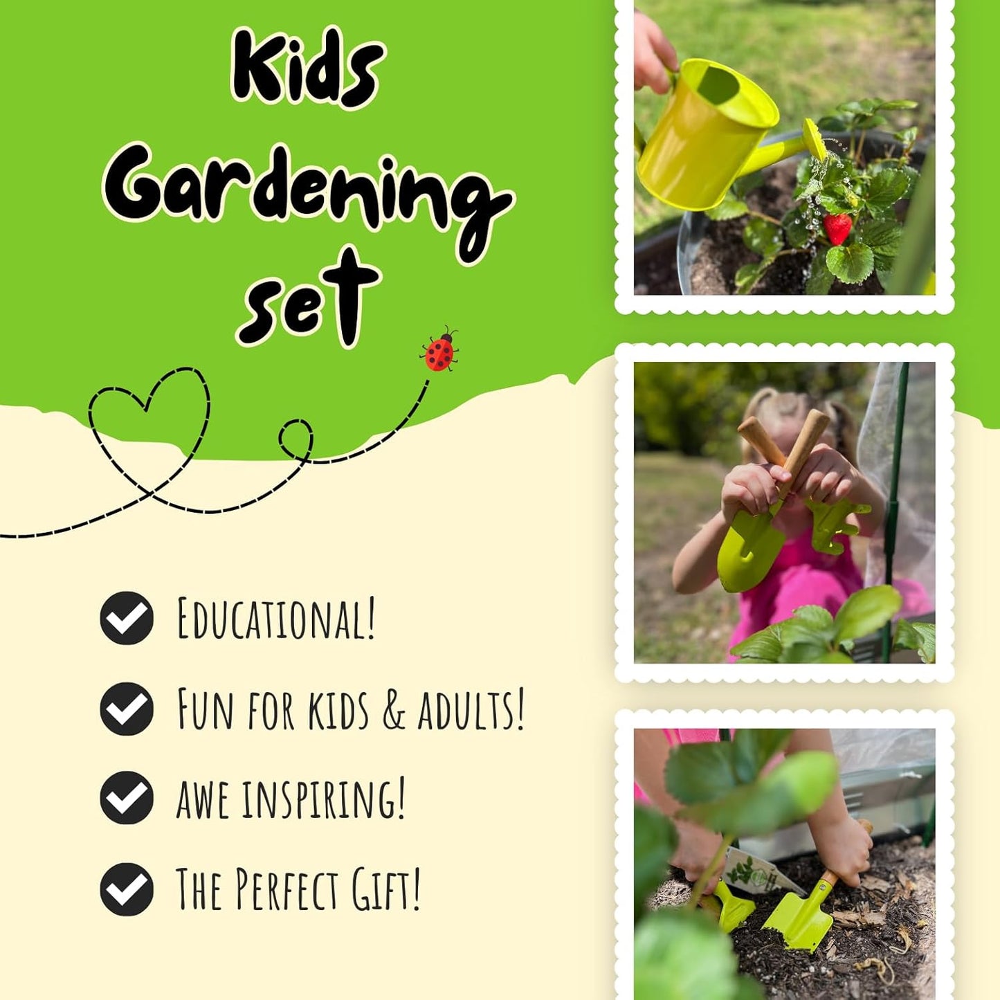 Kids Gardening Set | Kids Gardening Tools | 15 Pcs Toddler Gardening Set with Rake, Shovel, and Small Watering Can for Kids | Gardening Kit with Seeds | Educational Outside Toys for Kids