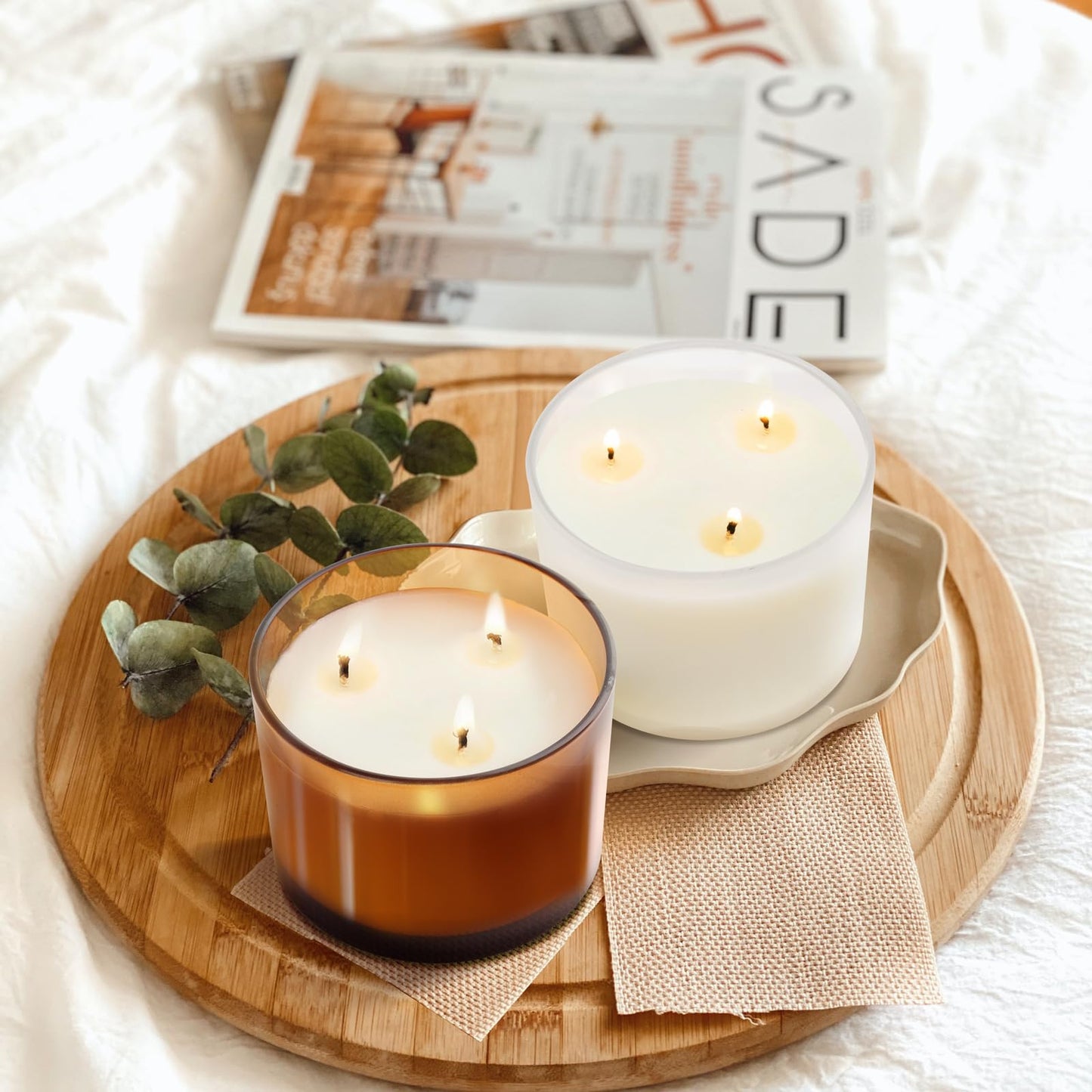 SHOWIN 18 OZ Thick Candle Jars for Making Candles 6 Pcs, Empty Jars with Wood Lids for Candle Making, Sample Container,Frosted White