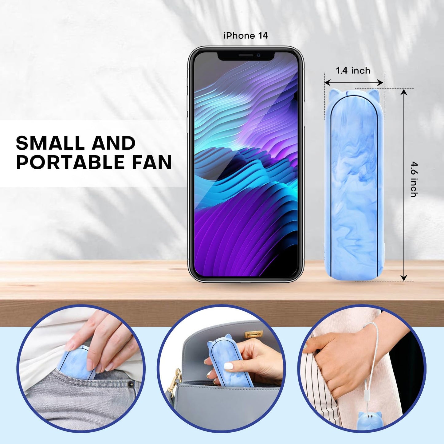 OHLGT Mini Ventilador Portátil: Silencioso, Recargable y Power Bank (9-15h)