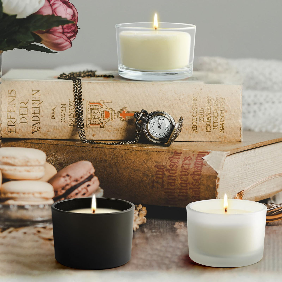Thick Candle Jars for Making Candles 16 Pcs, 7 OZ Empty Jars with Wood Lids for Candle Making, Sample Container, Frosted White