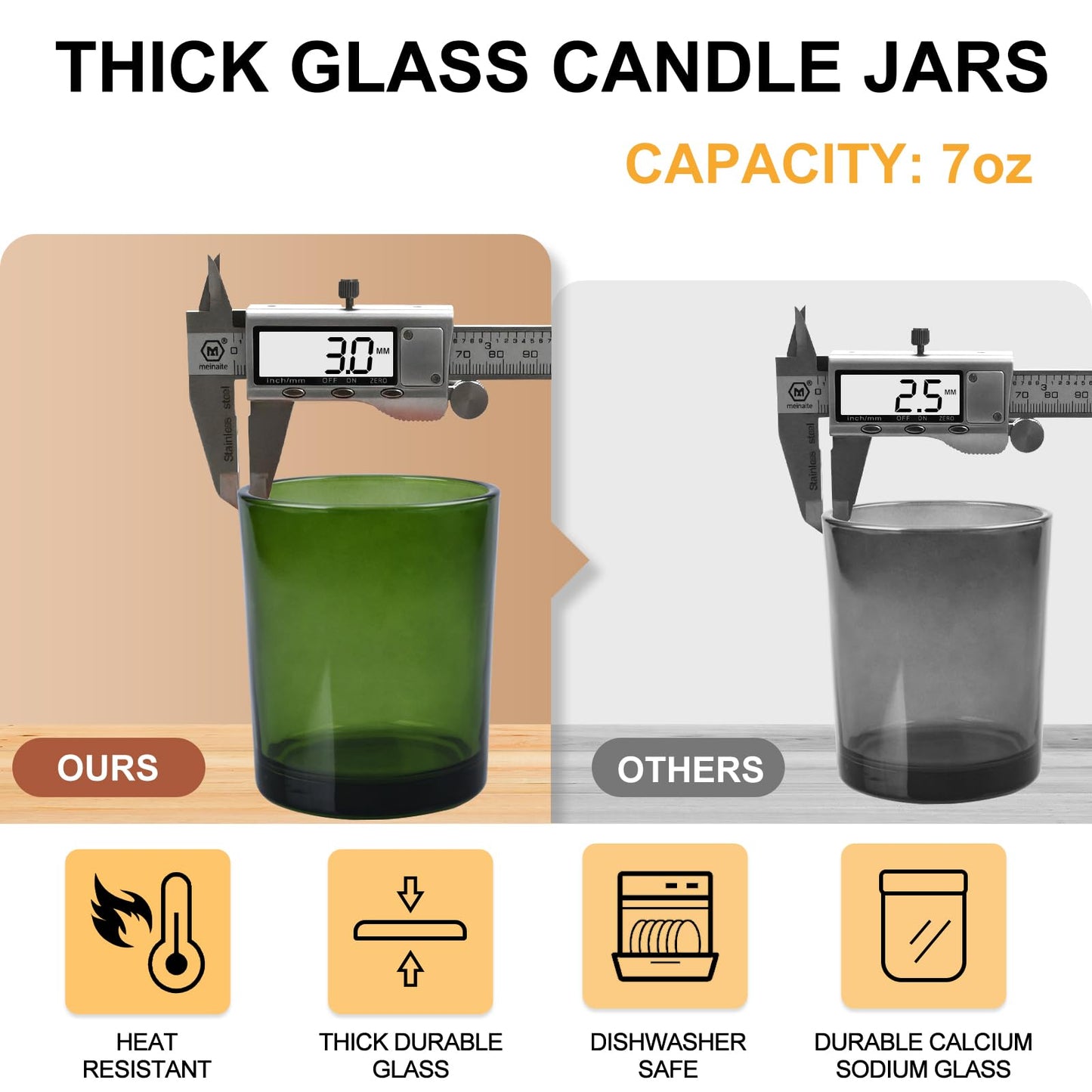 Thick Candle Jars for Making Candles 16 Pcs, 7 OZ Empty Jars with Wood Lids for Candle Making, Sample Container, Frosted White