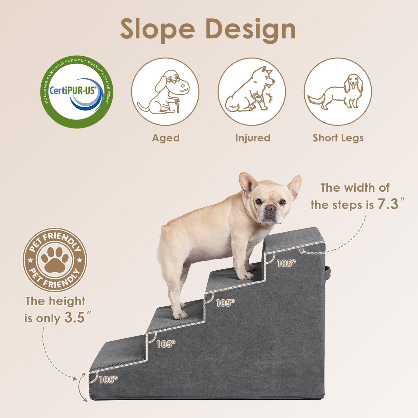 EHEYCIGA Dog Stairs for Bed 18”H, 4-Step Dog Steps for High Bed, Pet Steps for Small Dogs and Cats, Non-Slip Balanced Pet Ramp Indoor, Grey