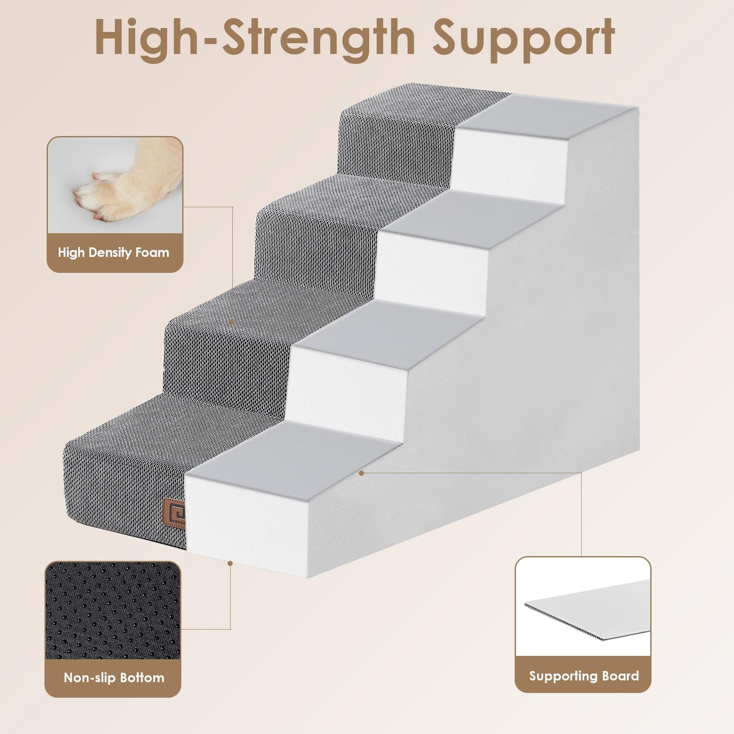 EHEYCIGA Dog Stairs for Bed 18”H, 4-Step Dog Steps for High Bed, Pet Steps for Small Dogs and Cats, Non-Slip Balanced Pet Ramp Indoor, Grey