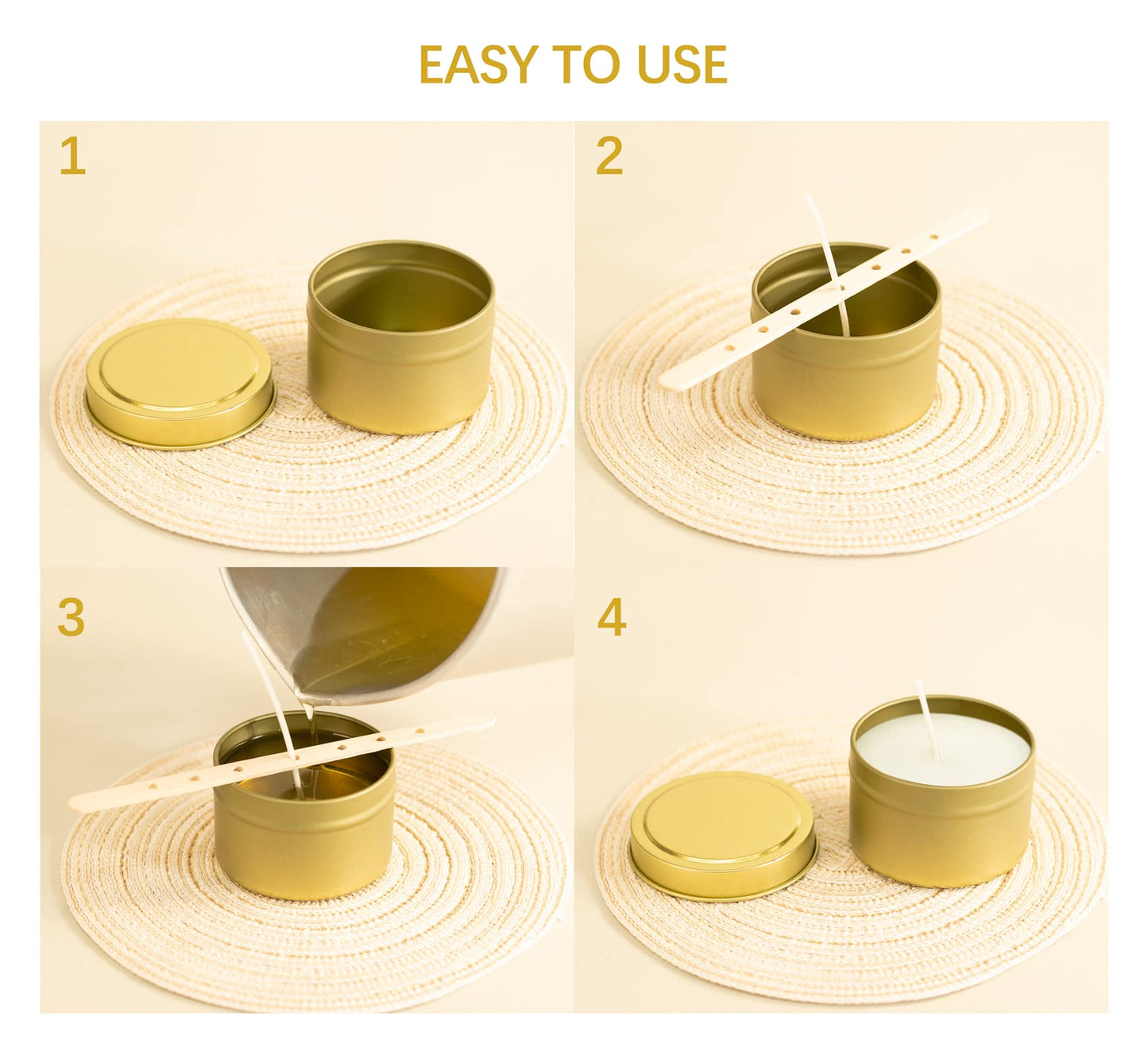 Aroparc Gold Candle Tins 4oz with Lids, 24 Piece Wholesale Candle Containers, Bulk Candle Jars for Candle Making - Gold
