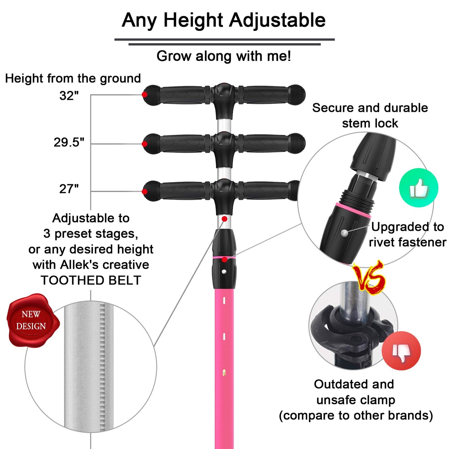 Allek Kick Scooter B03 for Kids (3-12 Years) — Style, Fun, and Safety on 3 Wheels with LED Lights, Adjustable Handlebar, and Reinforced Deck (Black)
