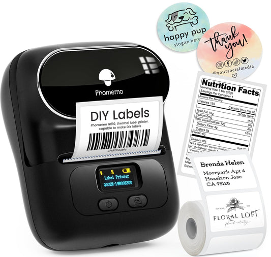 Phomemo Label Printer - M110 Thermal Label Printer, Upgraded Bluetooth Portable Label Maker for Product, Address, Small Business, Sticker, Home, DIY for Phone/Tablet/PC/Mac, with 100 Labels, Baby Pink