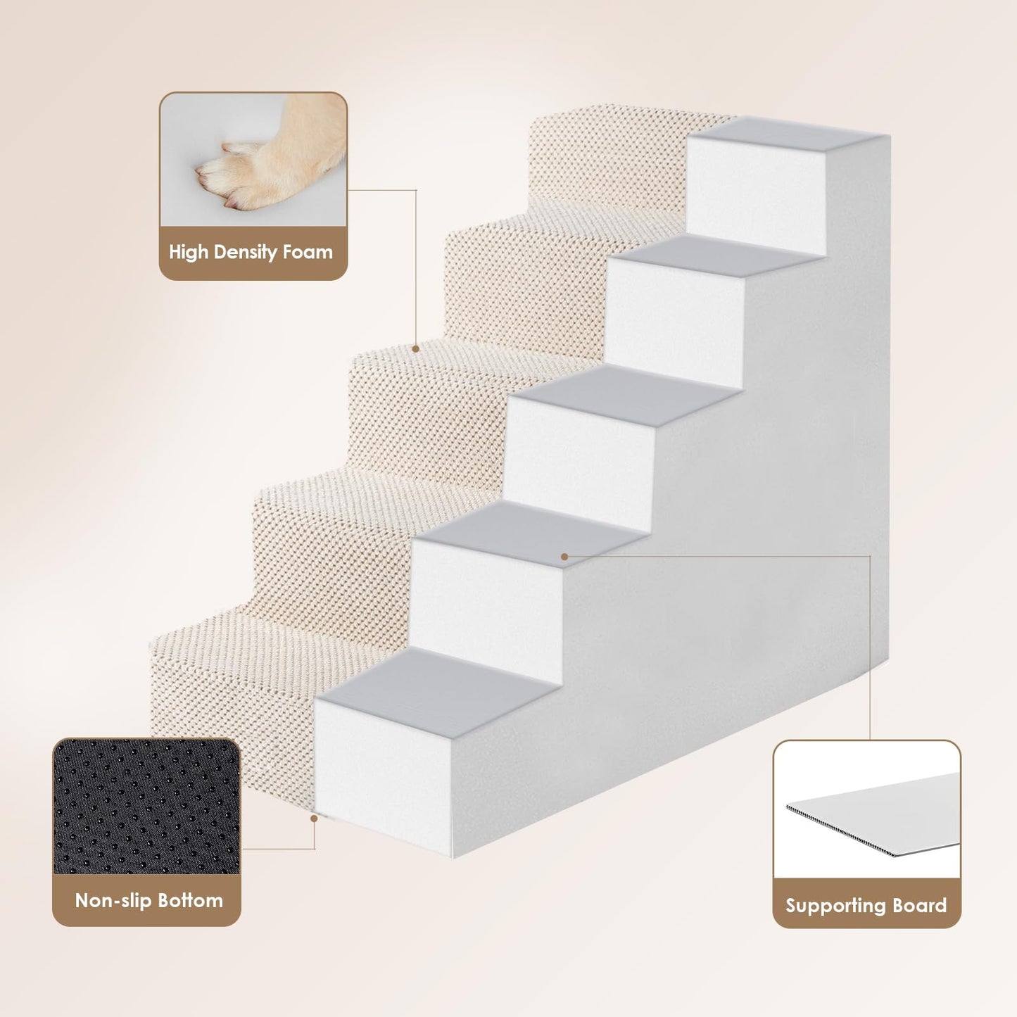 EHEYCIGA Dog Stairs for Bed 18”H, 4-Step Dog Steps for High Bed, Pet Steps for Small Dogs and Cats, Non-Slip Balanced Pet Ramp Indoor, Grey