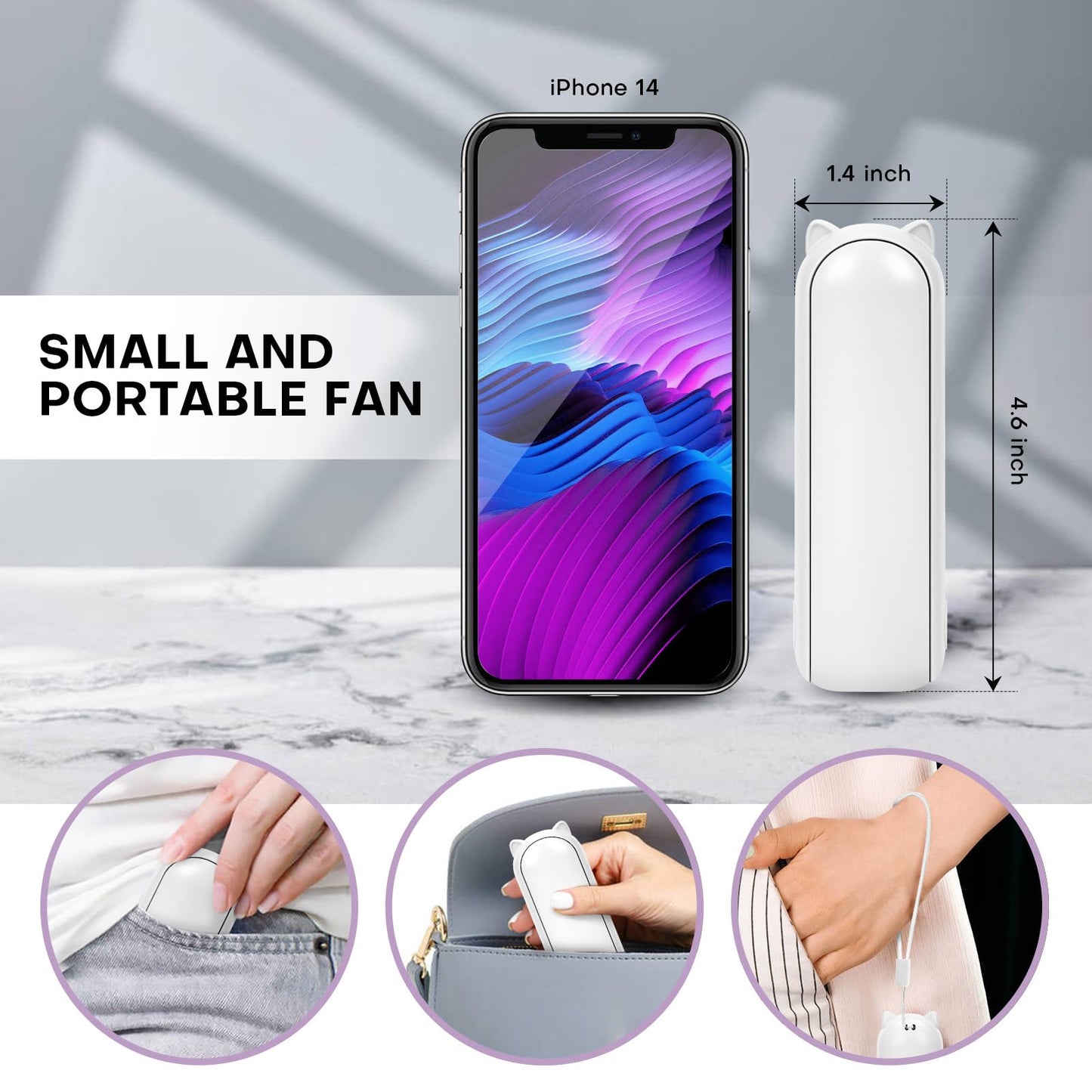 OHLGT Mini Ventilador Portátil: Silencioso, Recargable y Power Bank (9-15h)