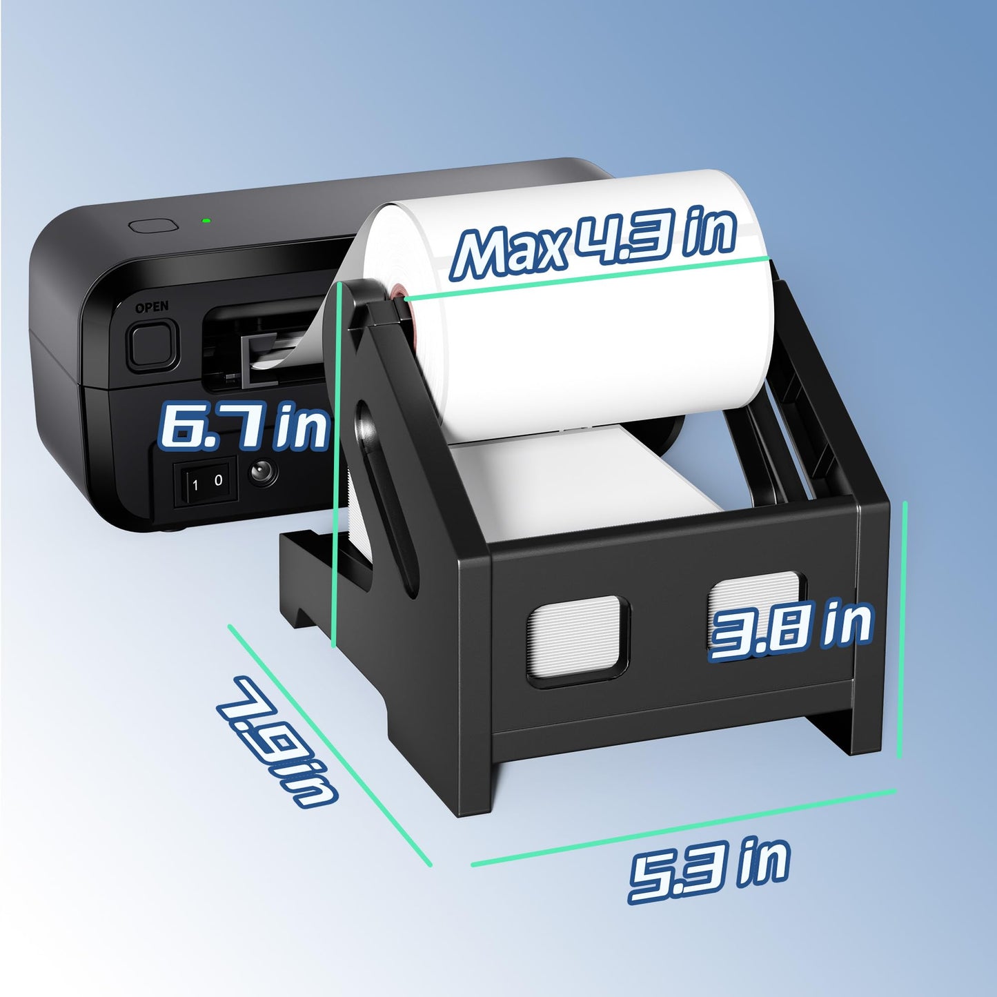 Label Holder, Thermal Label Holder for Rolls and Fan-Fold 4x6 Labels, Shipping Desktop Label Printer Accessory Supplies for Home, Office Sticker Dispenser for Holographic (Black)