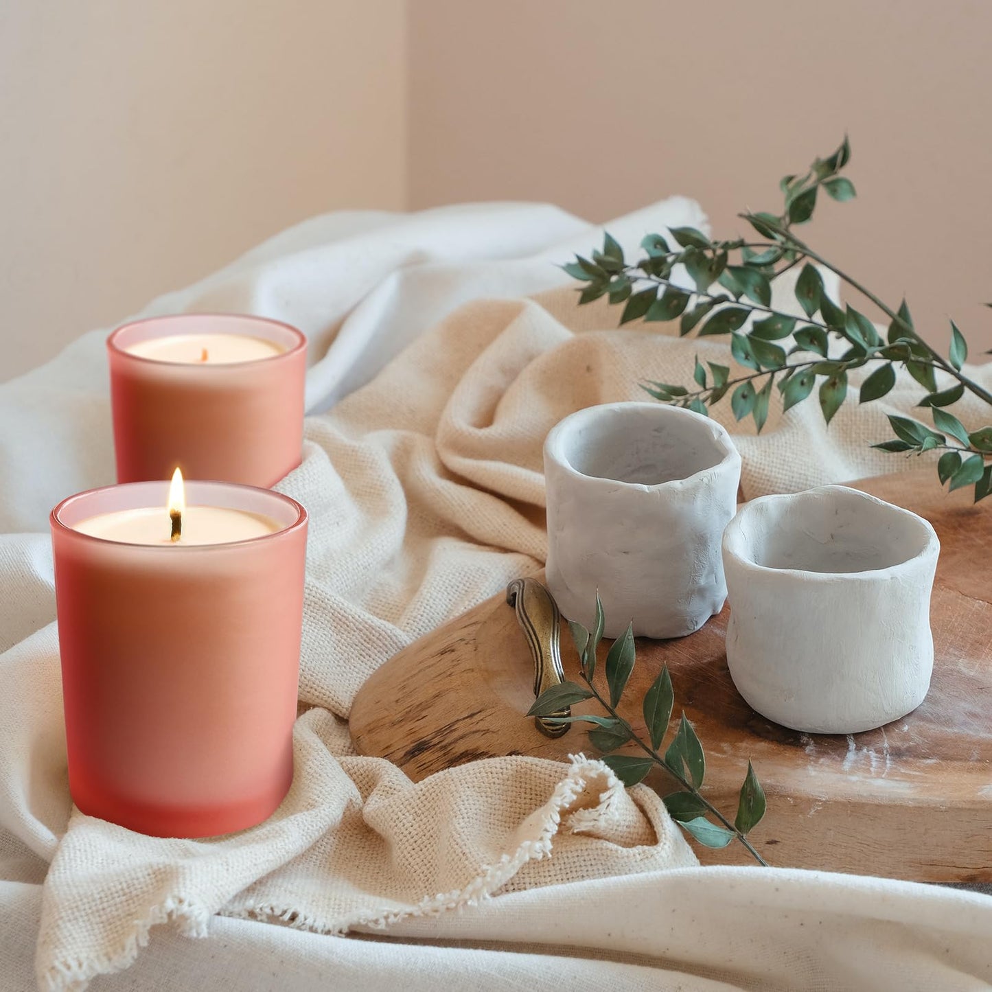 Thick Candle Jars for Making Candles 16 Pcs, 7 OZ Empty Jars with Wood Lids for Candle Making, Sample Container, Frosted White