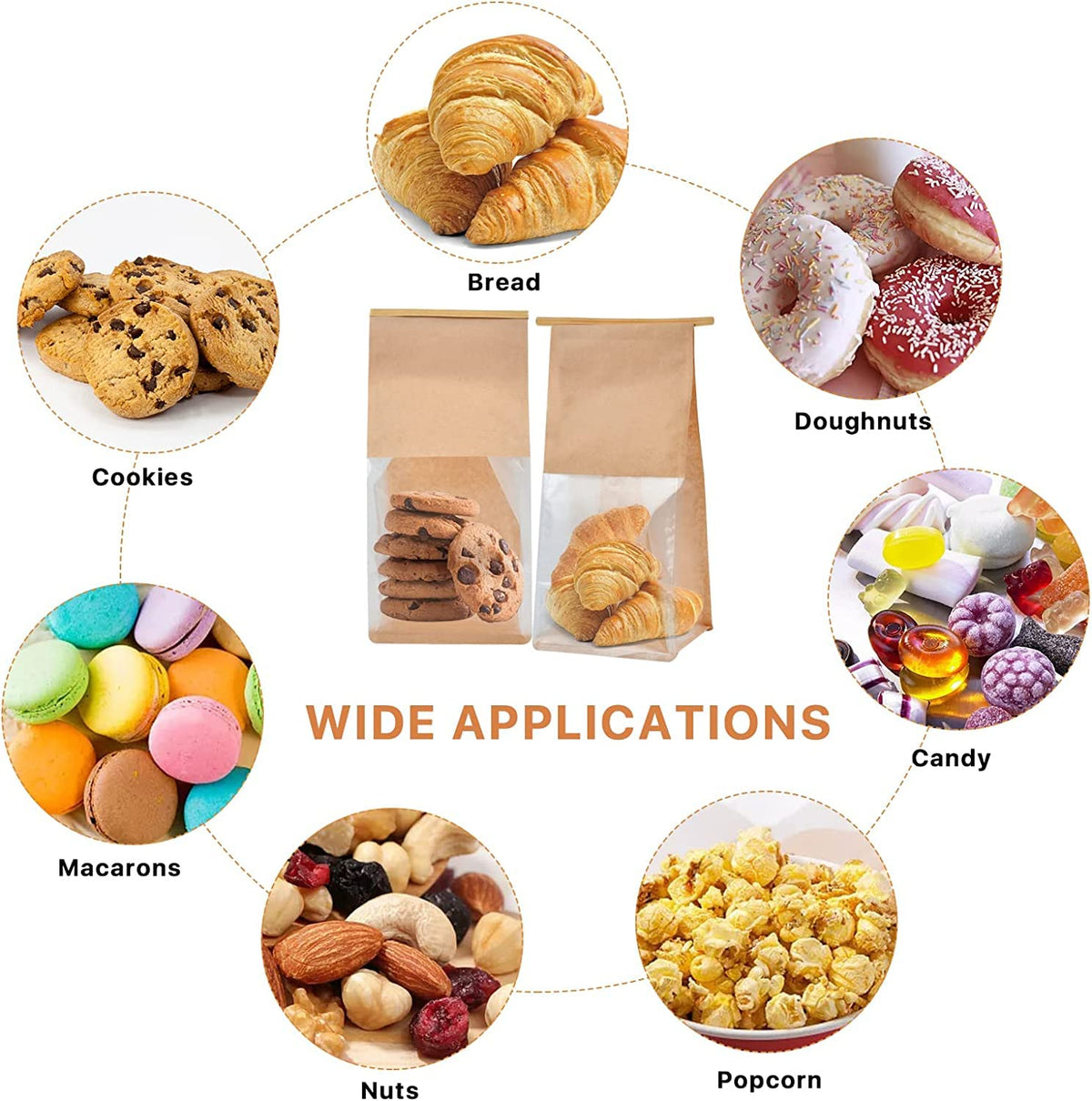 Eco Bakery Bread Bags with Window | 50-Pack Kraft Paper 5.1″ × 4.3″ × 11″