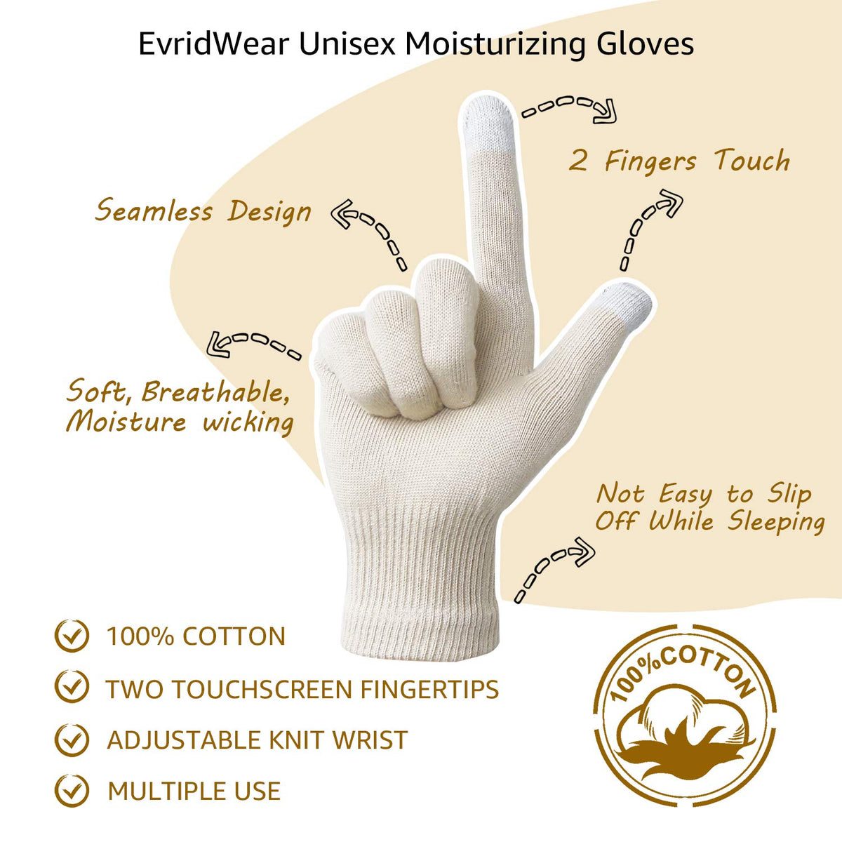 EvridWear Moisturizing Cotton Gloves | Unisex Touchscreen-Friendly Hand Care Gloves