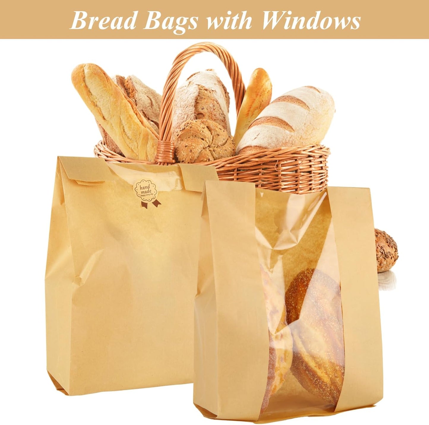Eco Bread Bags with Window | 150 Kraft Heat-Sealable Grease-Resistant Bags