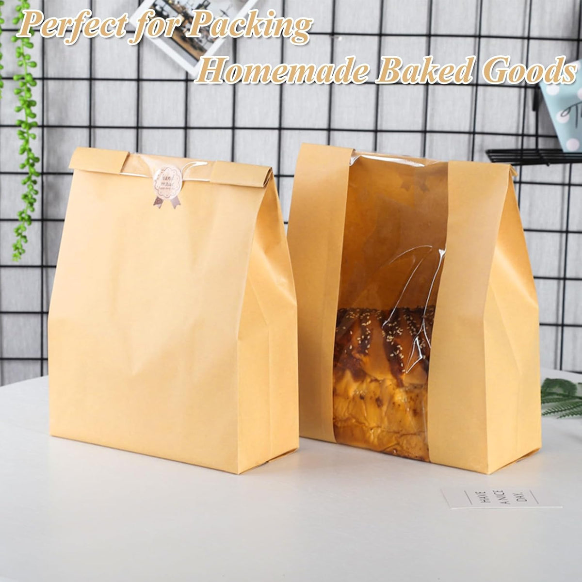 Eco Bread Bags with Window | 150 Kraft Heat-Sealable Grease-Resistant Bags