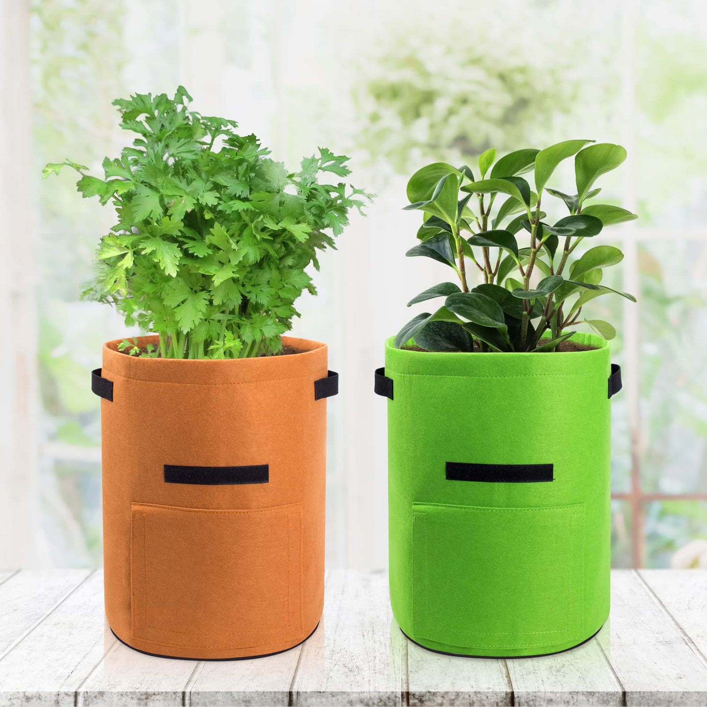 Potato Grow Bags with Flap 10 Gallon, 4 Pack Planter Pot with Handles and Harvest Window for Potato Tomato and Vegetables, Black and Gray