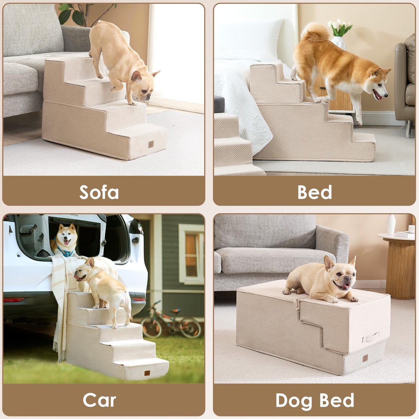 EHEYCIGA Dog Stairs for Bed 18”H, 4-Step Dog Steps for High Bed, Pet Steps for Small Dogs and Cats, Non-Slip Balanced Pet Ramp Indoor, Grey