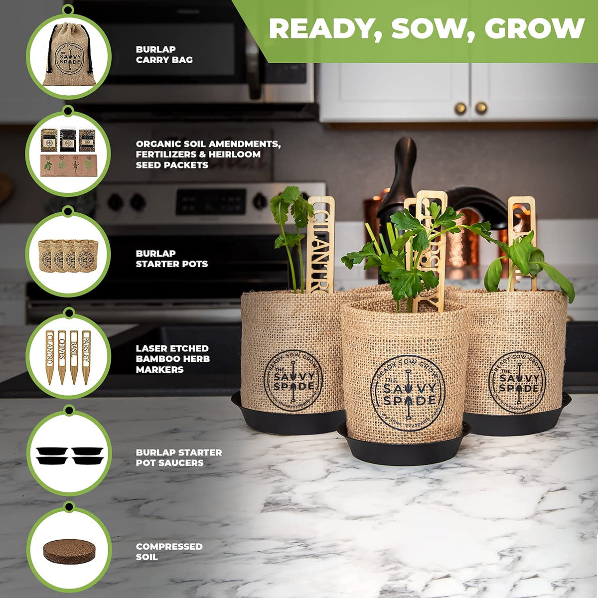 Indoor Herb Garden Starter Kit | Non-GMO Heirloom Seeds for Basil, Cilantro, Oregano & Parsley