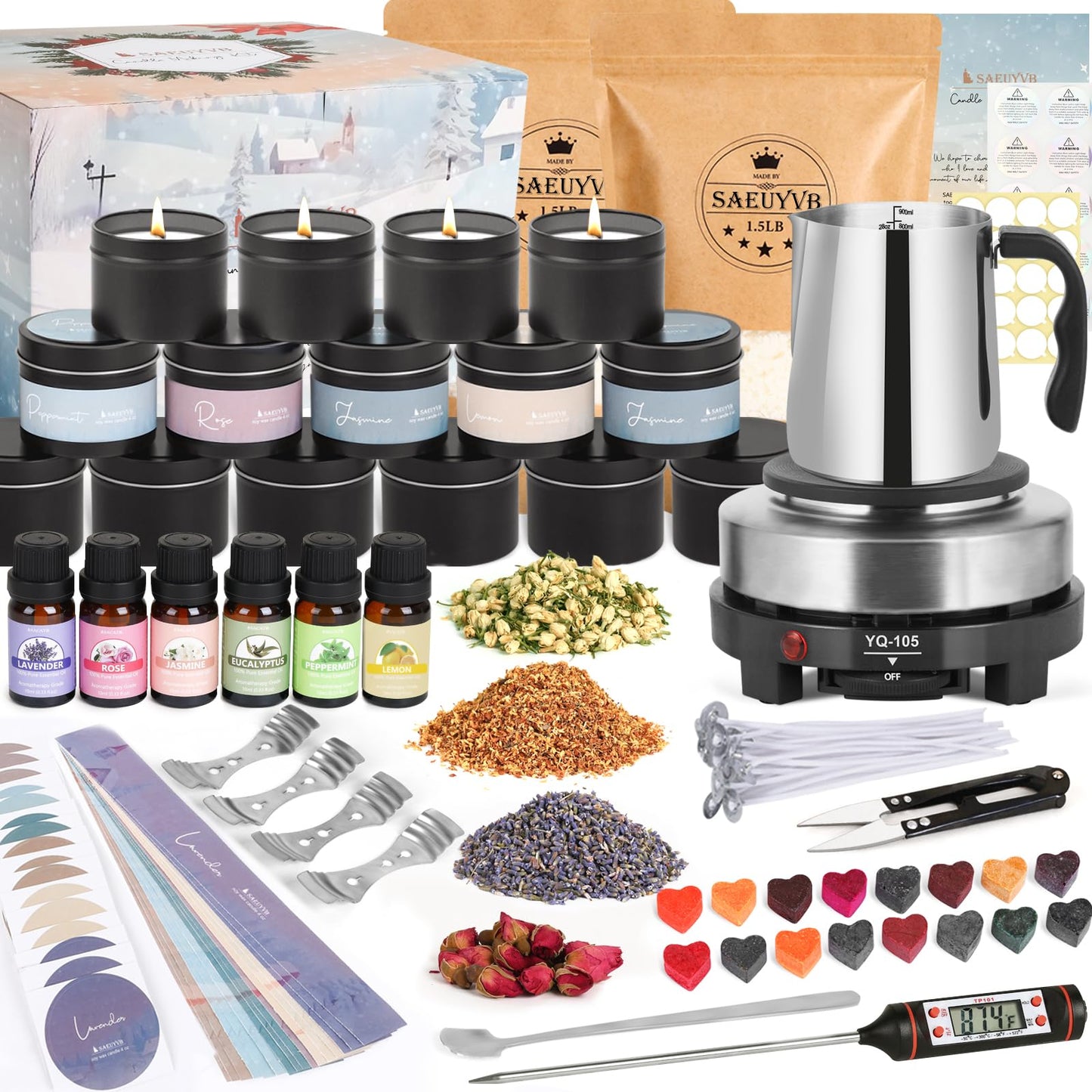 SAEUYVB Candle Making Kit for Adults - Full Set Candle Making Supplies - Soy Candle Kit - DIY Starter Scented Soy Candle Making Kit - Perfect Decoration for Family Life