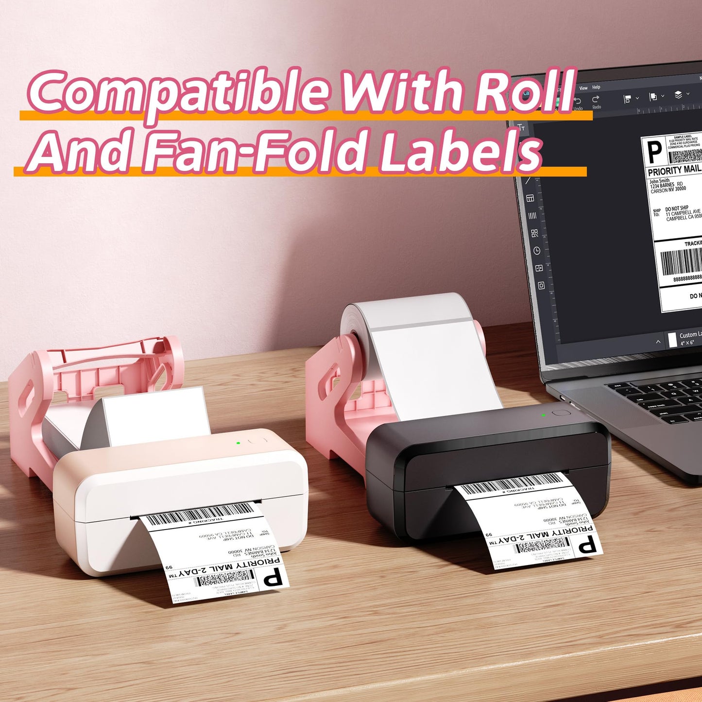 Label Holder, Thermal Label Holder for Rolls and Fan-Fold 4x6 Labels, Shipping Desktop Label Printer Accessory Supplies for Home, Office Sticker Dispenser for Holographic (Black)