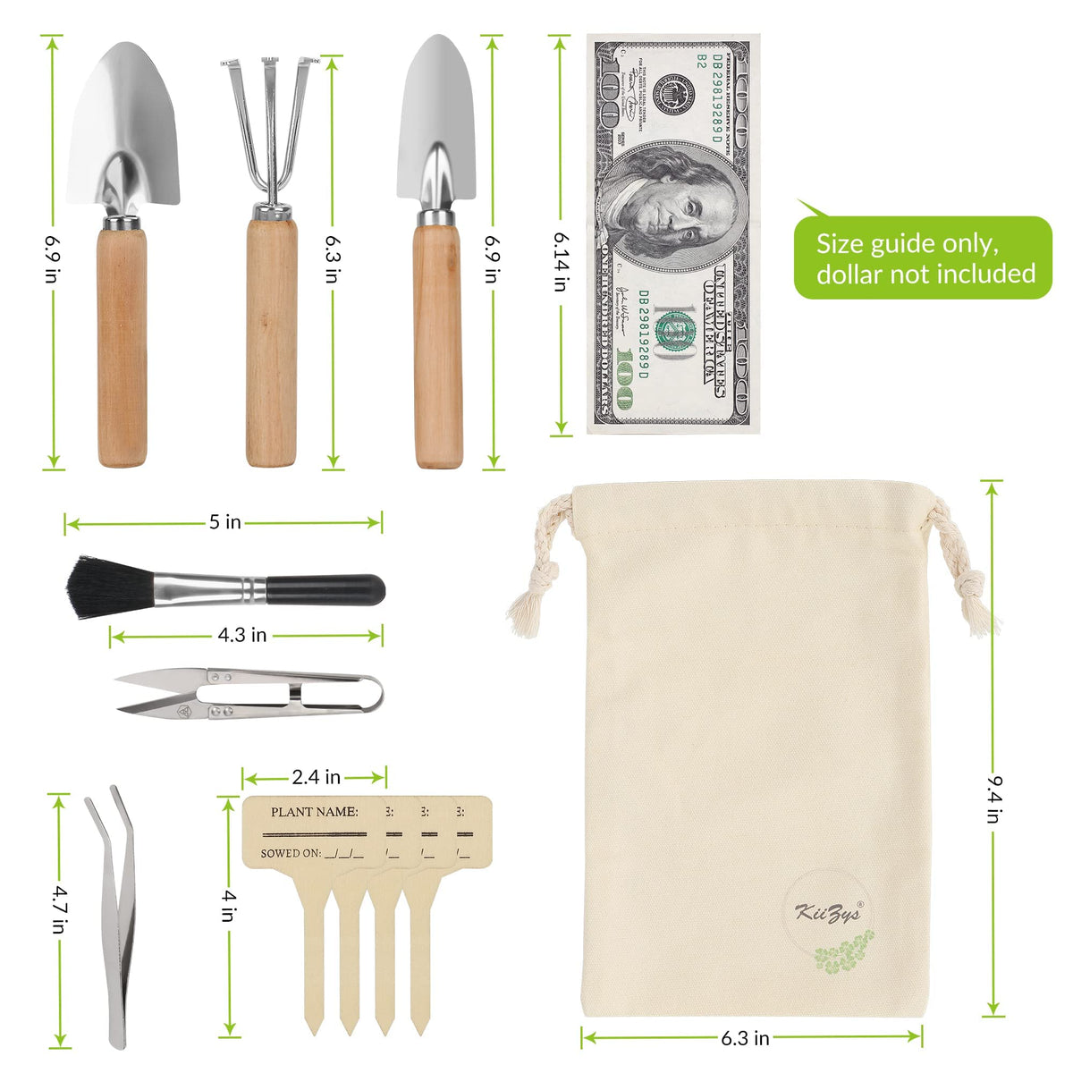 12-Piece Indoor Garden Tool Set | KiiZYs Mini Tools with Wood Handles for Plants & Urban Gardens