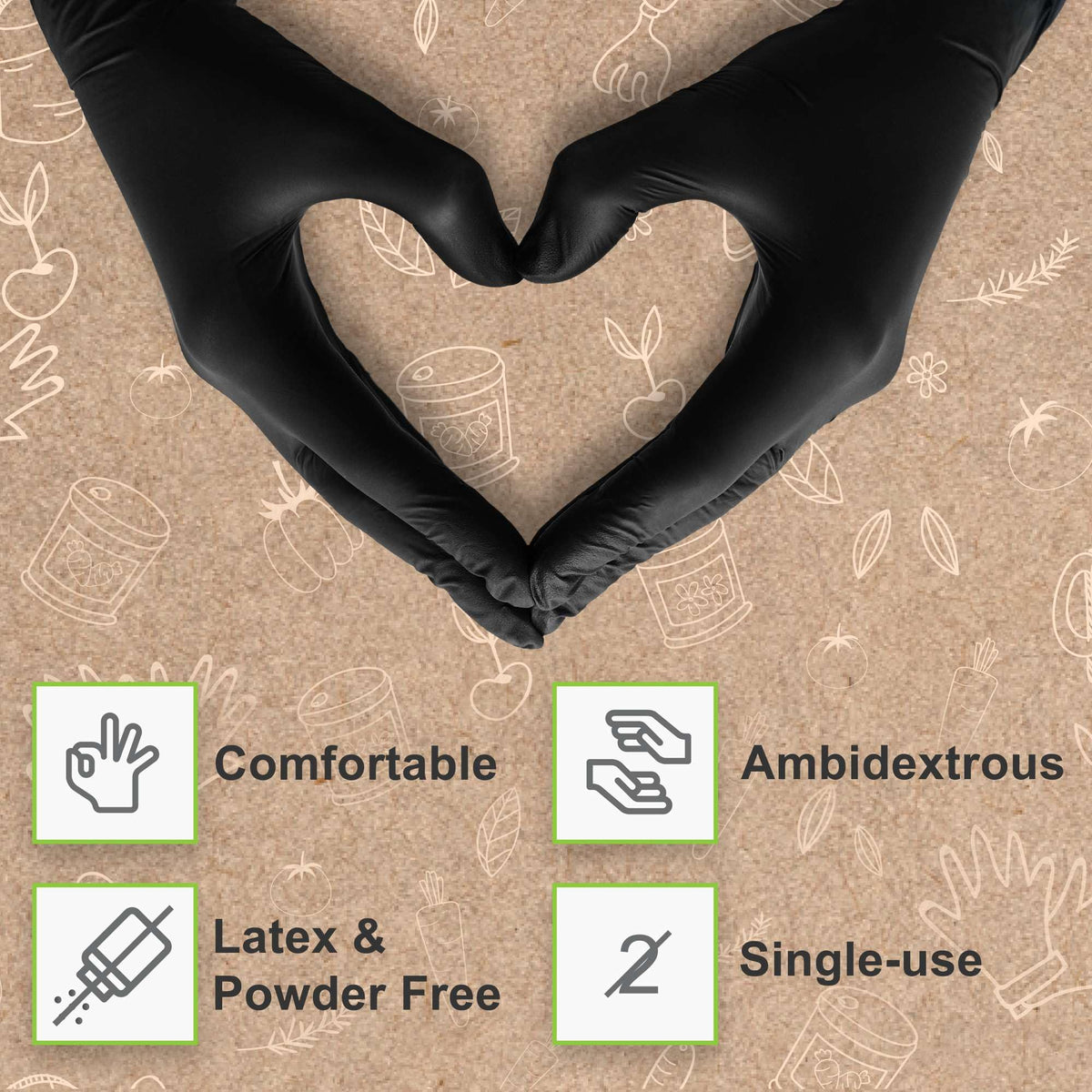 FifthPulse Biodegradable Nitrile Gloves – 150 Count, Black, Latex-Free, Powder-Free