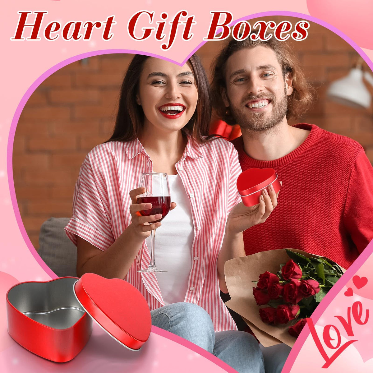 Vesici 24 Pcs 6.5 oz Heart Shaped Metal Candle Tins with Lids Valentine's Day Red Heart Empty Candle Jars Candle Containers Cans Heart Box for Making Candles Valentines Day Party Gift Supplies
