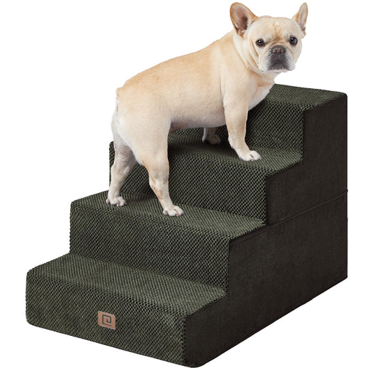 EHEYCIGA Dog Stairs | 4-Step (~18″ H) Non-Slip Pet Steps for Small Dogs & Cats – Grey