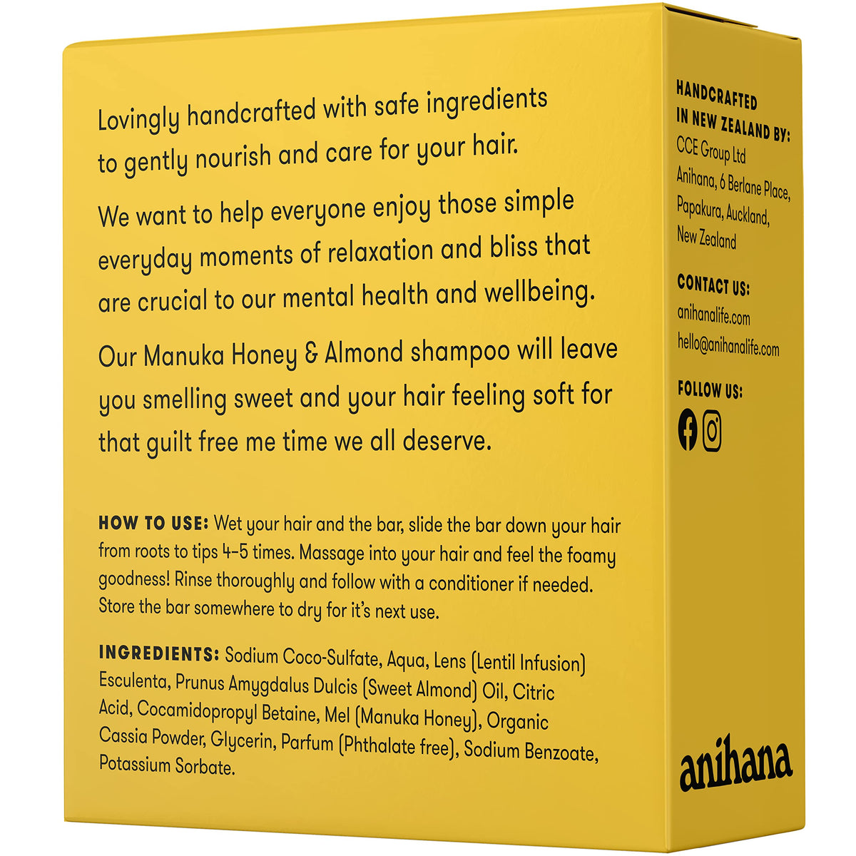 ANIHANA Manuka Honey & Vanilla Conditioner Bar 🌿 | Normal Hair, Natural Shine, Paraben-Free