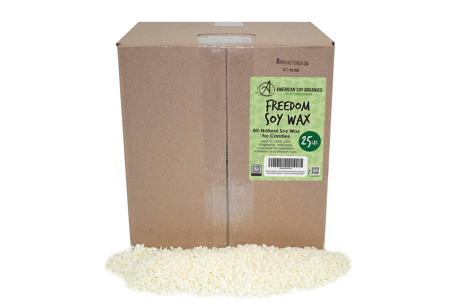 American Soy Organics Freedom Soy Wax Beads for Candle Making - Natural Candle Making Supplies - Paraffin-Free, Beeswax-Free Candle Wax for Container Candles, Tealights and Wax Melts, 10 lbs
