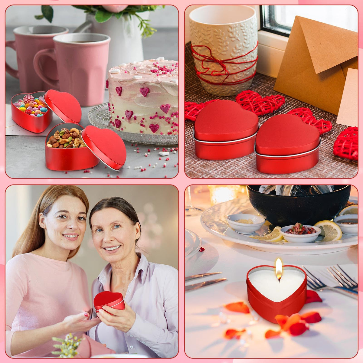 Vesici 24 Pcs 6.5 oz Heart Shaped Metal Candle Tins with Lids Valentine's Day Red Heart Empty Candle Jars Candle Containers Cans Heart Box for Making Candles Valentines Day Party Gift Supplies
