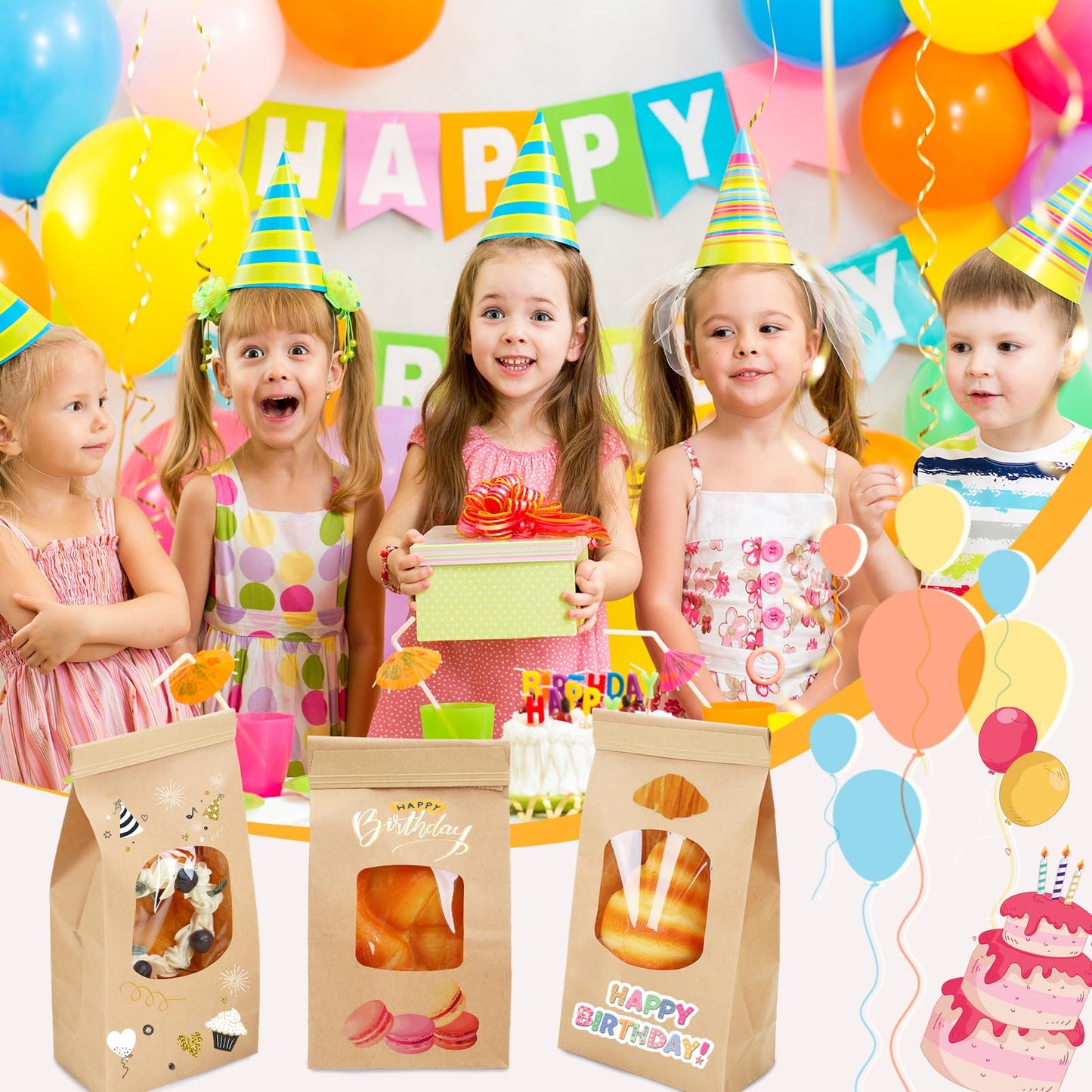 Eco Kraft Paper Snack Bags with Window | 100-Pack 3.54″ × 2.36″ × 6.7″