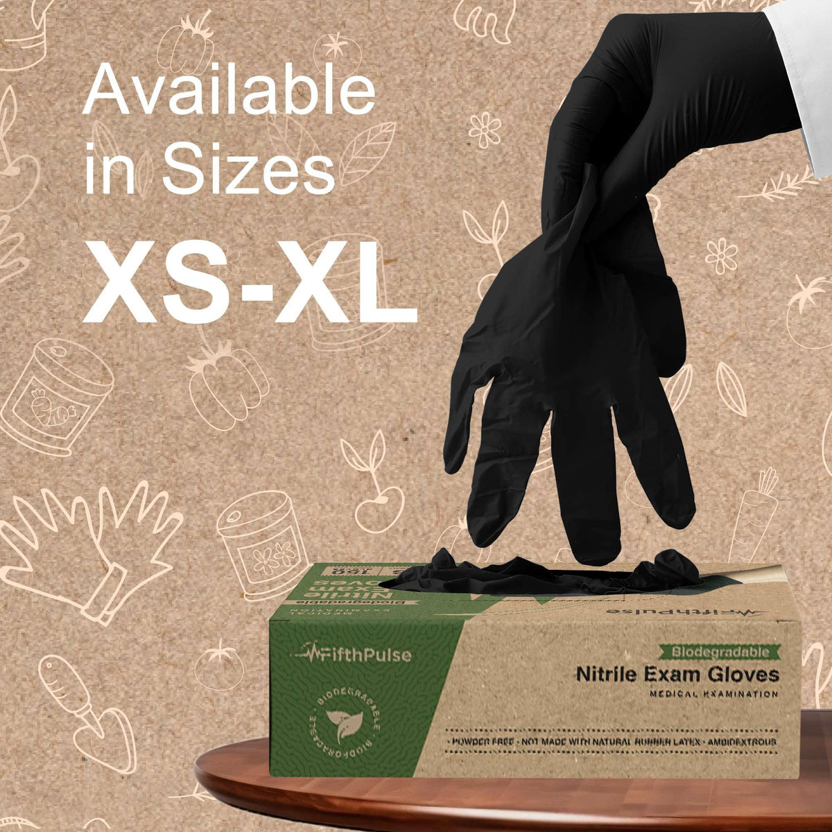 FifthPulse Biodegradable Nitrile Gloves – 150 Count, Black, Latex-Free, Powder-Free