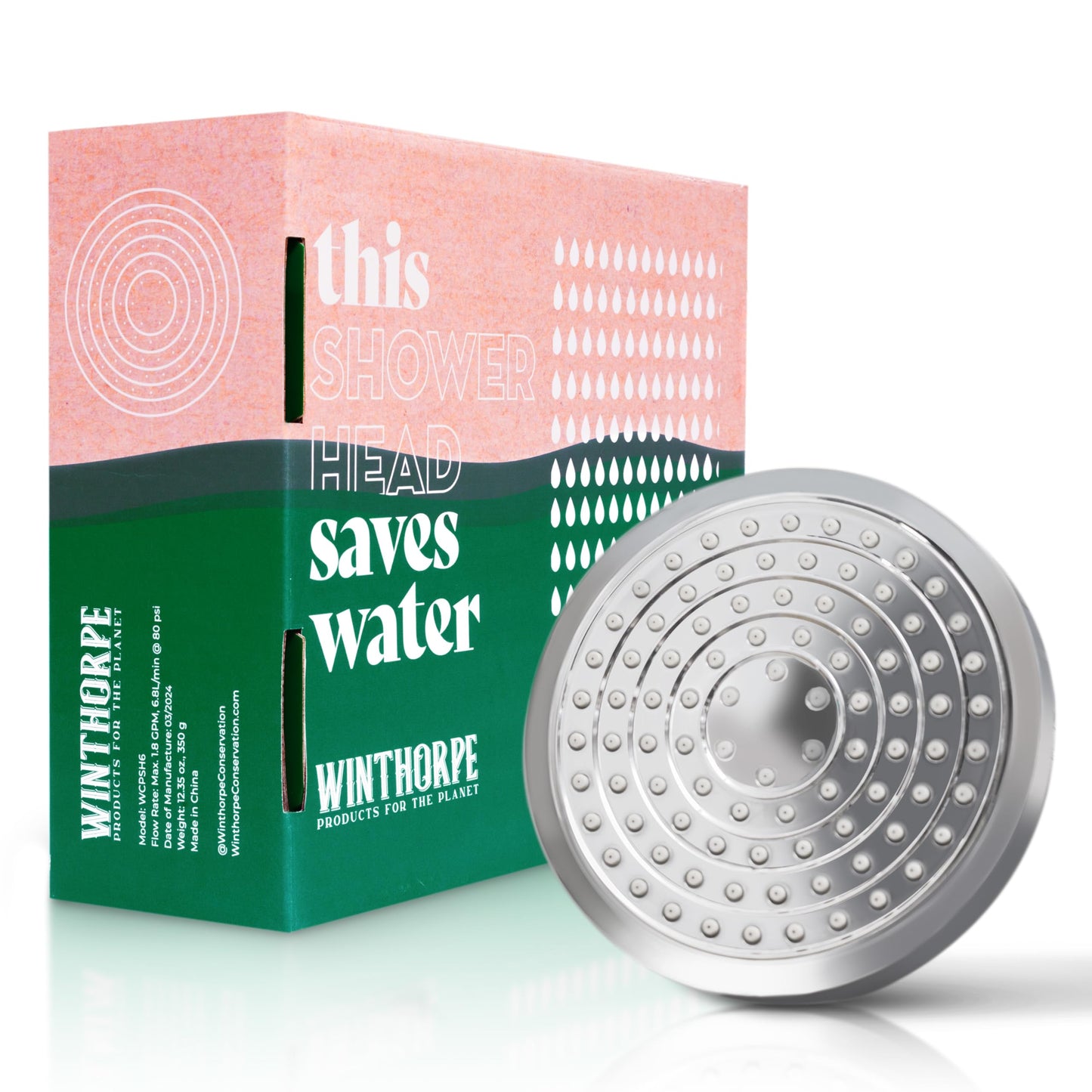 Winthorpe Eco-Friendly Shower Head – High Pressure Rainfall, Water Saving 1.8 GPM, Modern Design & Easy Installation