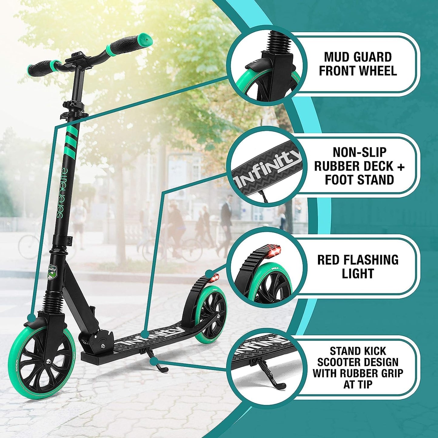 SereneLife Kick Scooter Adult Teenagers Kids- 2 Wheel Kids Scooter with Adjustable T-Bar Handlebar - Alloy Anti-Slip Deck - Portable Folding Scooters for Kids with Carrying Strap