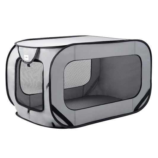 Loves Cabin Portable 36″ Large Dog Bed & Pop-Up Crate | Indoor & Outdoor – Grey