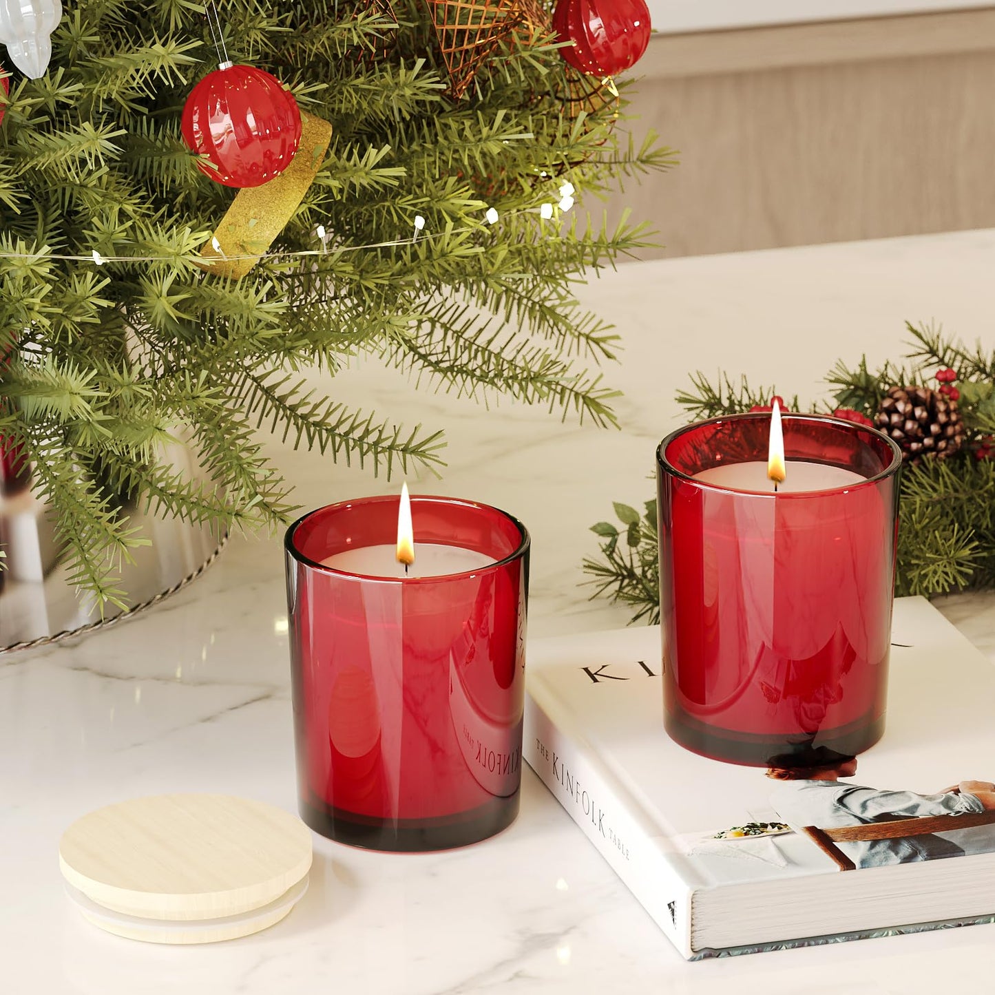 Thick Candle Jars for Making Candles 16 Pcs, 7 OZ Empty Jars with Wood Lids for Candle Making, Sample Container, Frosted White